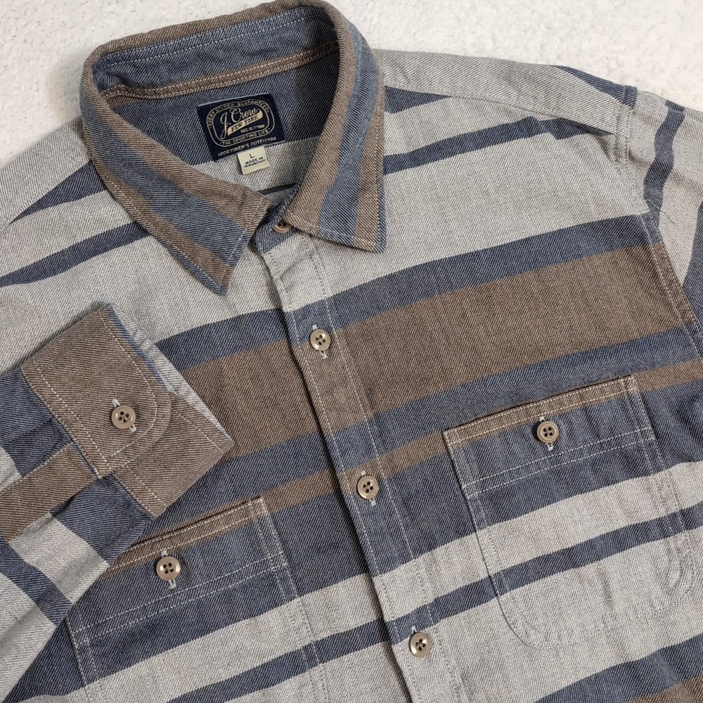 J Crew Deck Striped Shirt Button Down Long Sleeve Concrete Blue Men's L